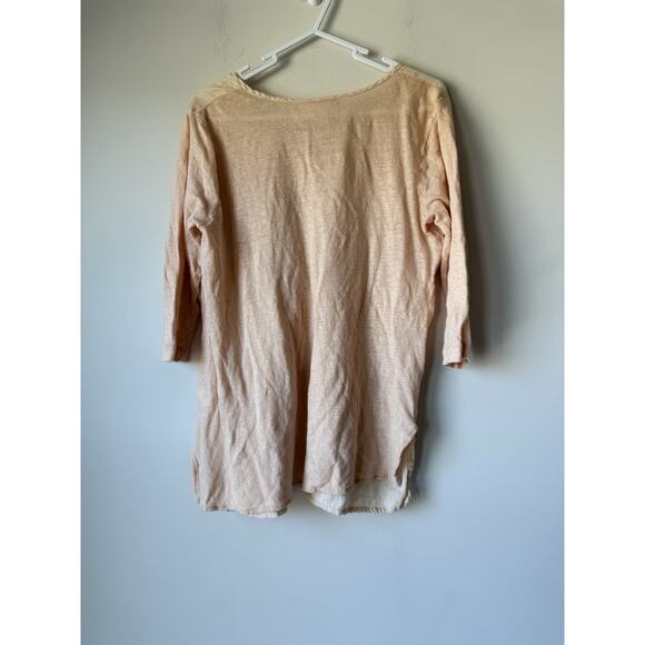 J. Jill Love Linen Blouse 100% Linen Sz S Peach 3/4 Sleeve Pullover V Neck - Picture 2 of 8